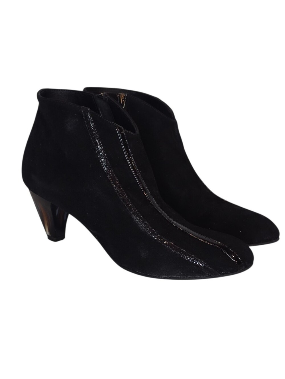 Thierry Rabotin Ankle Boots Size 37.5 Black Suede Tortoise Heel Made in Italy